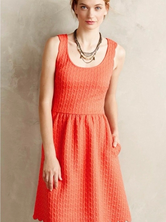 Maeve Dresses & Skirts - Maeve Coral Scoop-Neck Textured Mini Dress